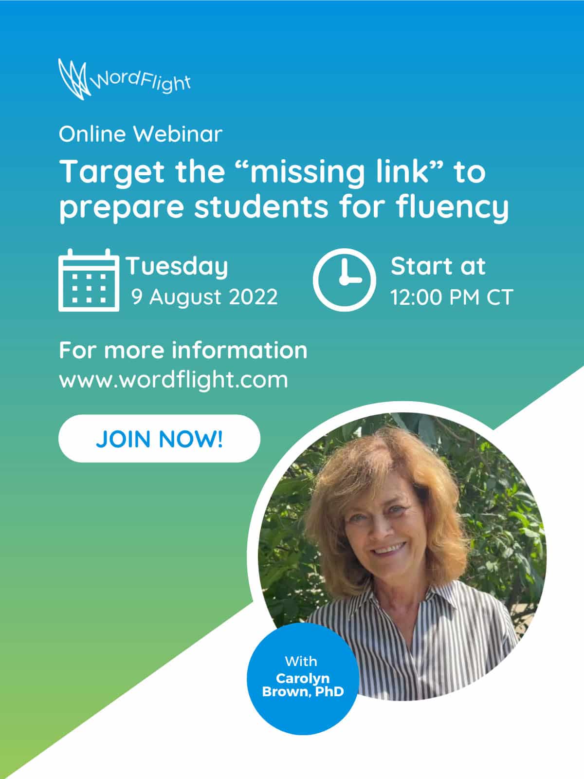 Target the “missing link” to prepare students for fluency – a discussion with administrators about student success with WordFlight. With Dr. Carolyn Brown.